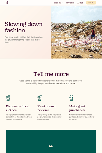 Good Garms landing page