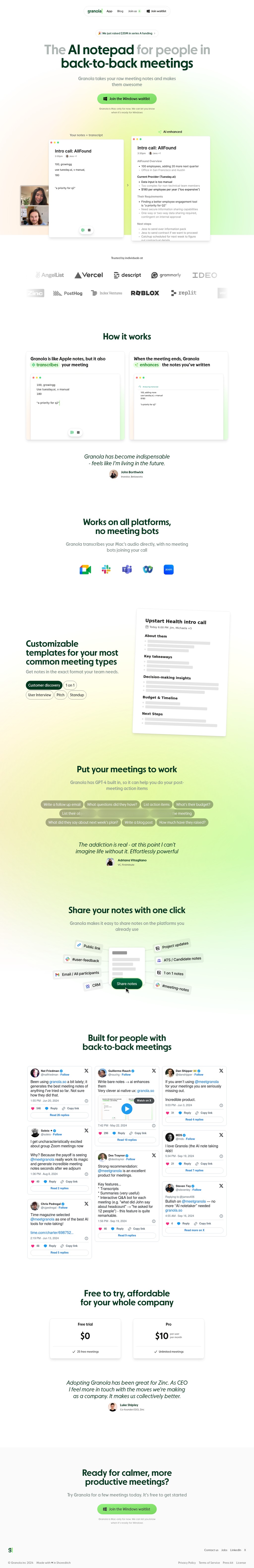 Granola desktop landing page