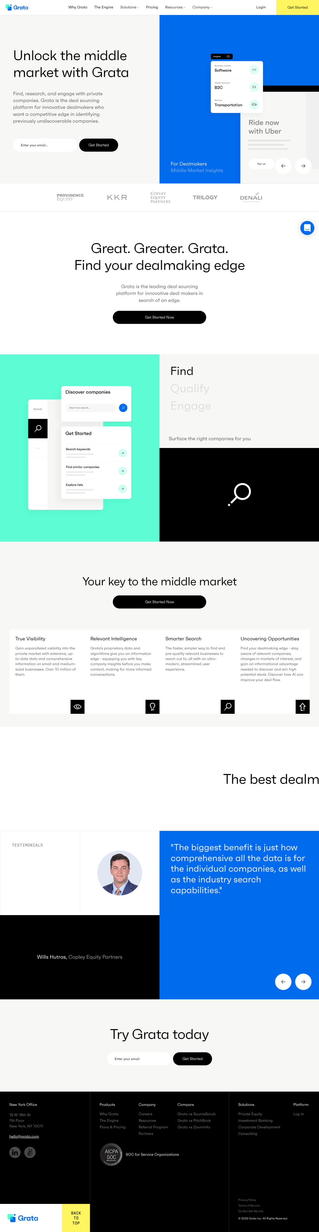 Grata desktop landing page