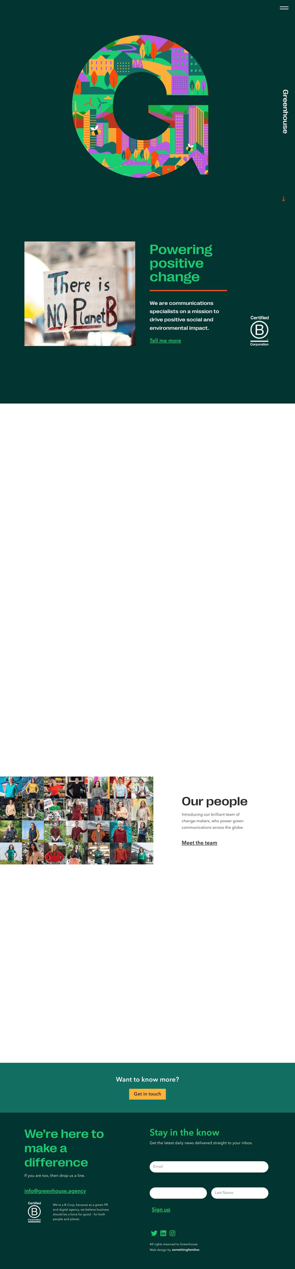 Greenhouse Communications desktop landing page