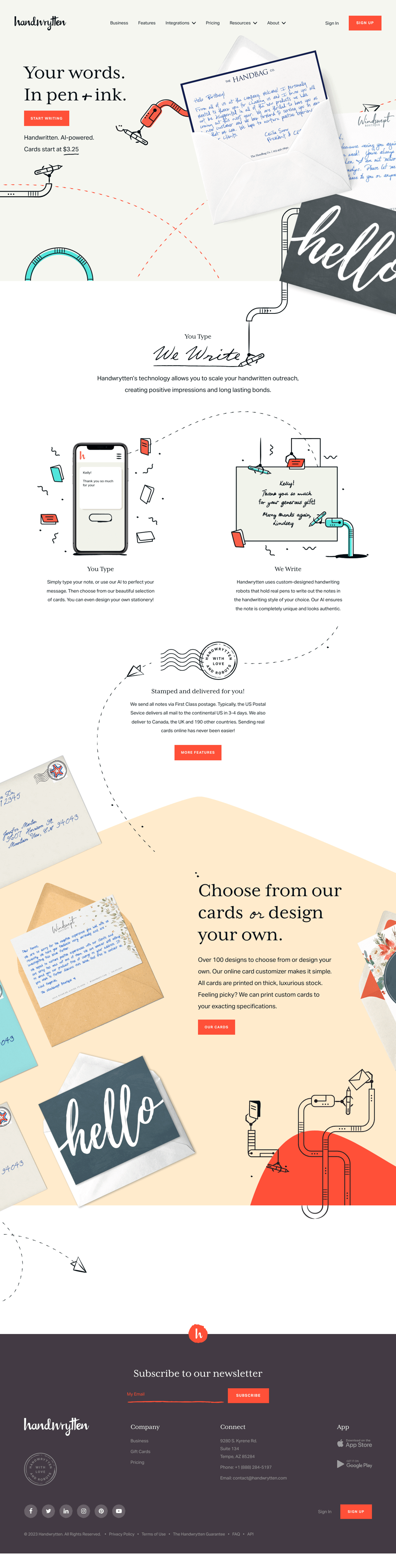 Handwrytten desktop landing page