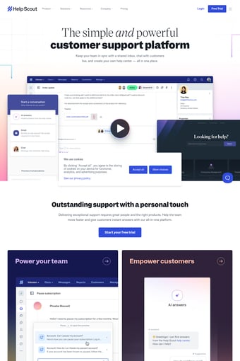Help Scout: Shared Inbox, Help Center, & Live Chat Software landing page