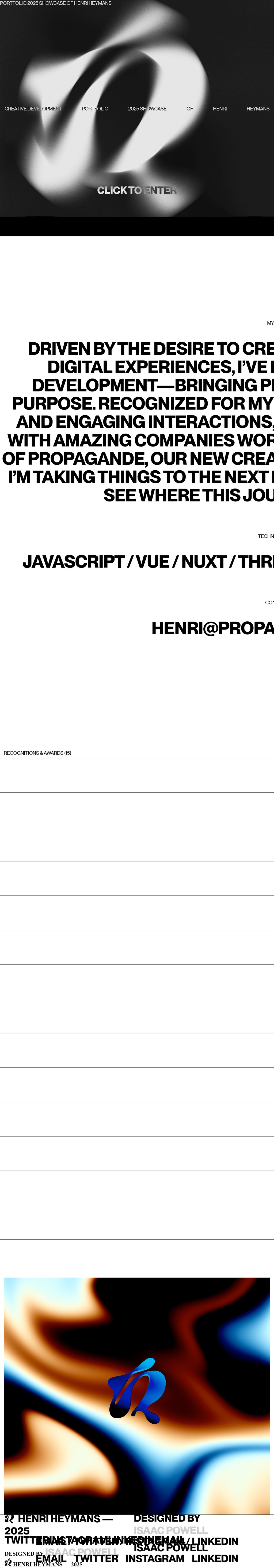 Henri Heymans 2025 Portfolio desktop landing page