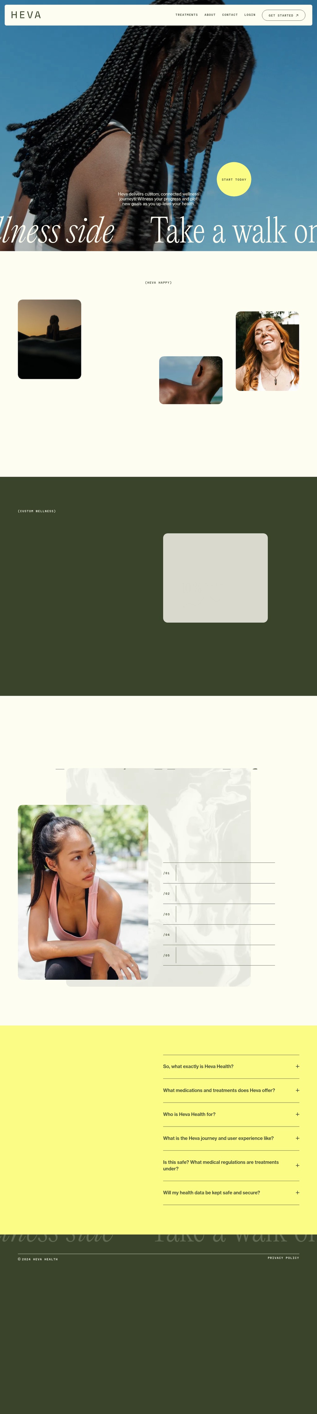 Heva Health desktop landing page