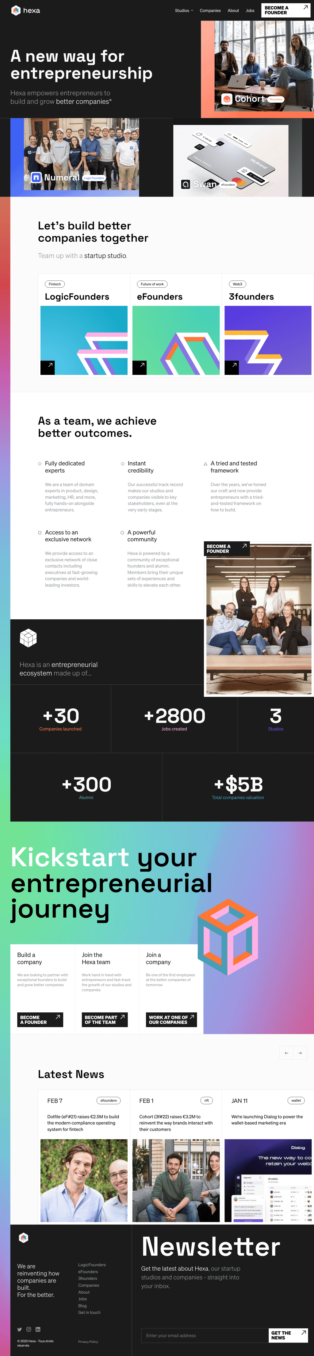 Hexa (eFounders) desktop landing page