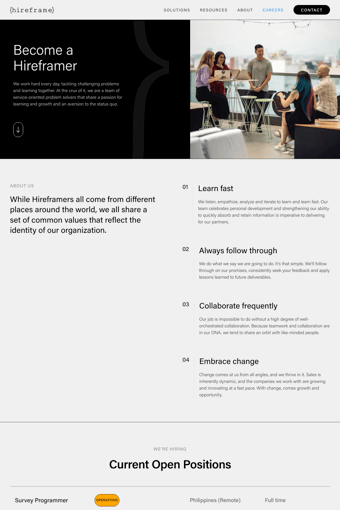 Hireframe landing page