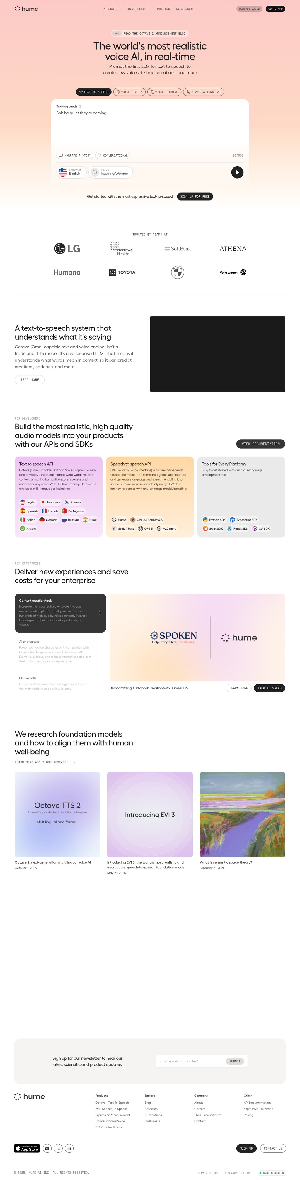 Home • Hume AI desktop landing page