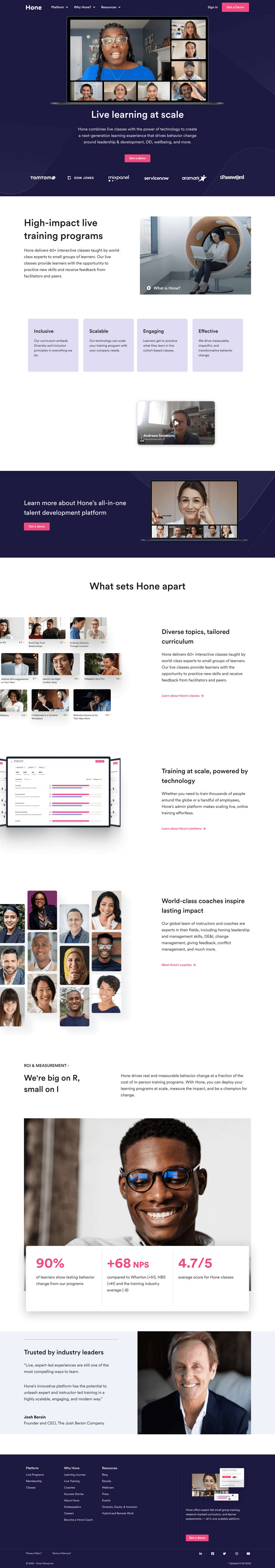 Hone desktop landing page