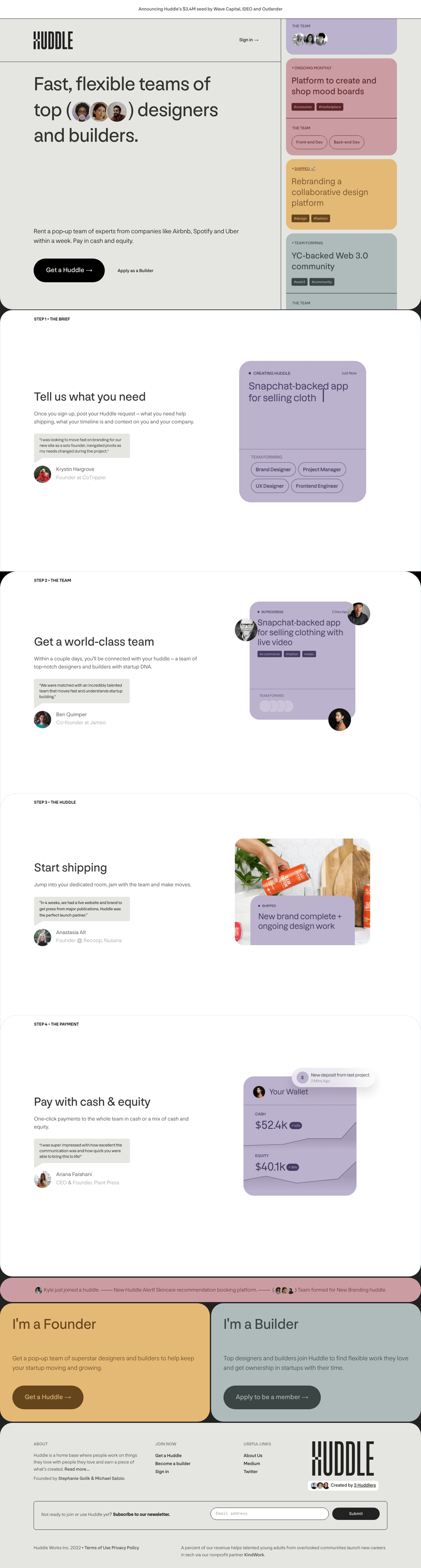 Huddle desktop landing page