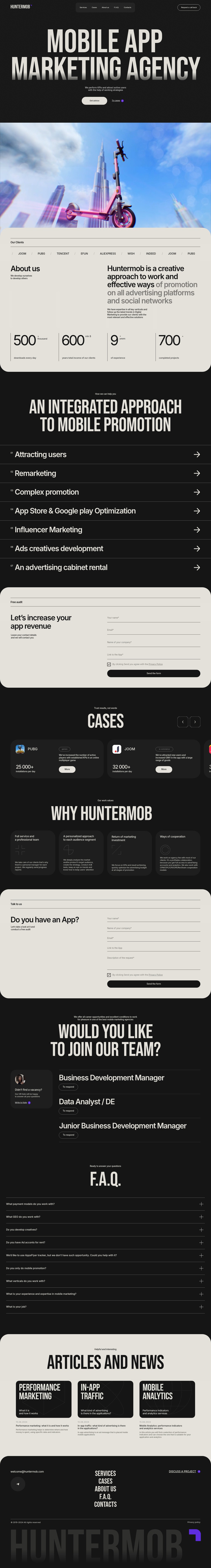 HunterMob desktop landing page