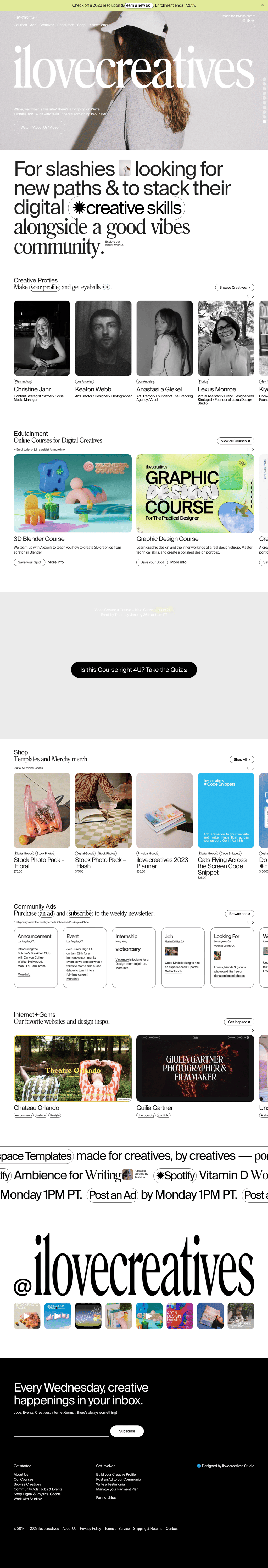 ilovecreatives desktop landing page
