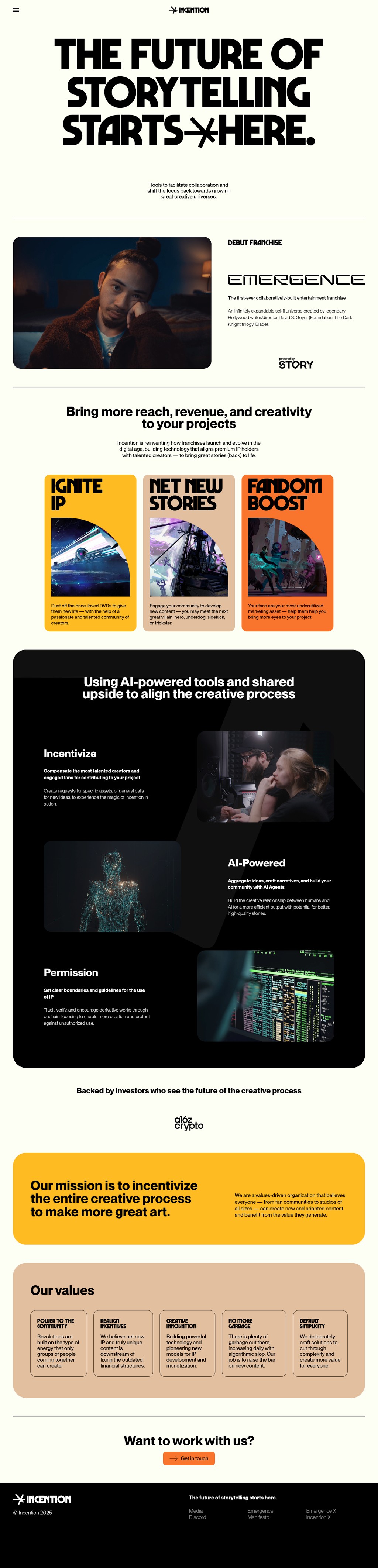 Incention desktop landing page