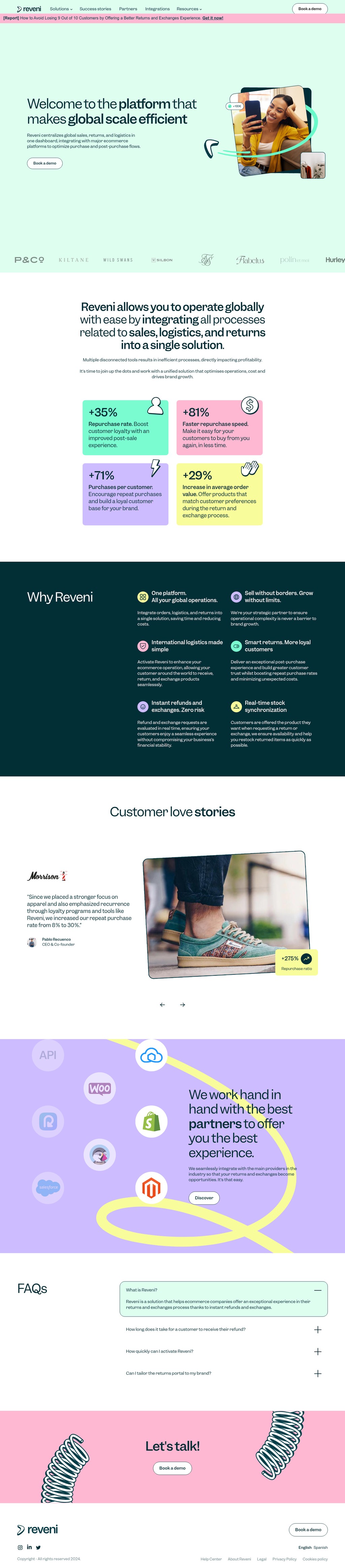 Increase your sales with instant returns and exchanges desktop landing page