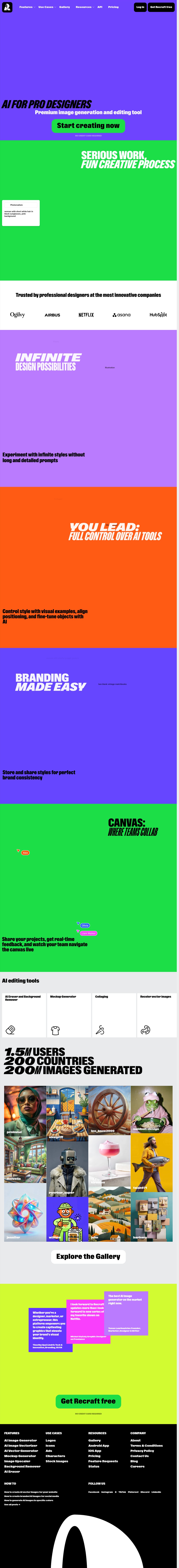 Infinite AI Artboard desktop landing page