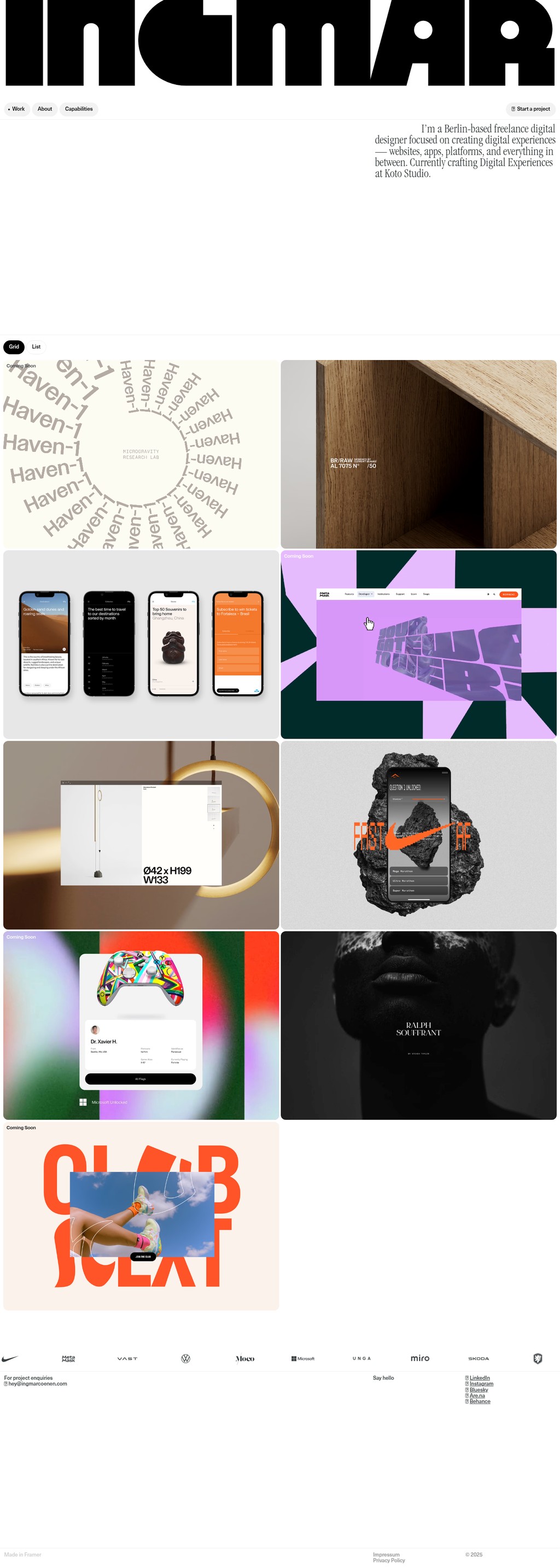 Ingmar Coenen desktop landing page