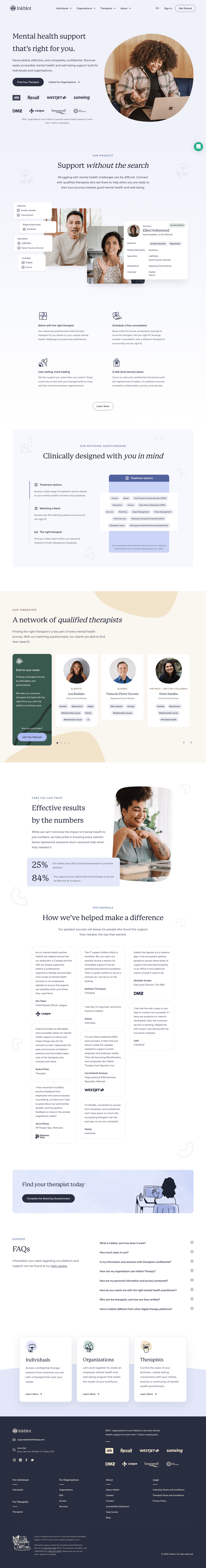 Inkblot Therapy desktop landing page