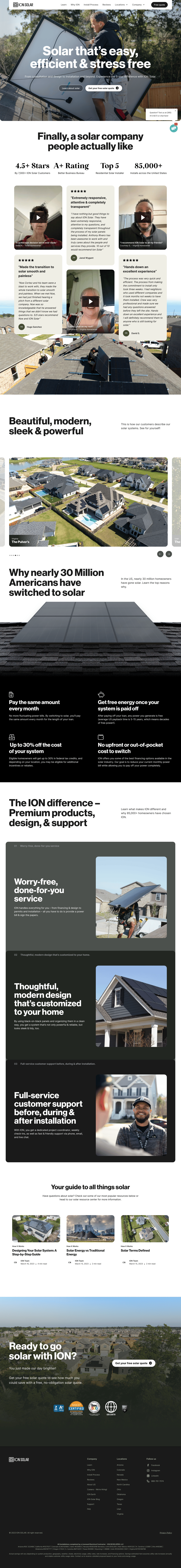 Ion Solar desktop landing page