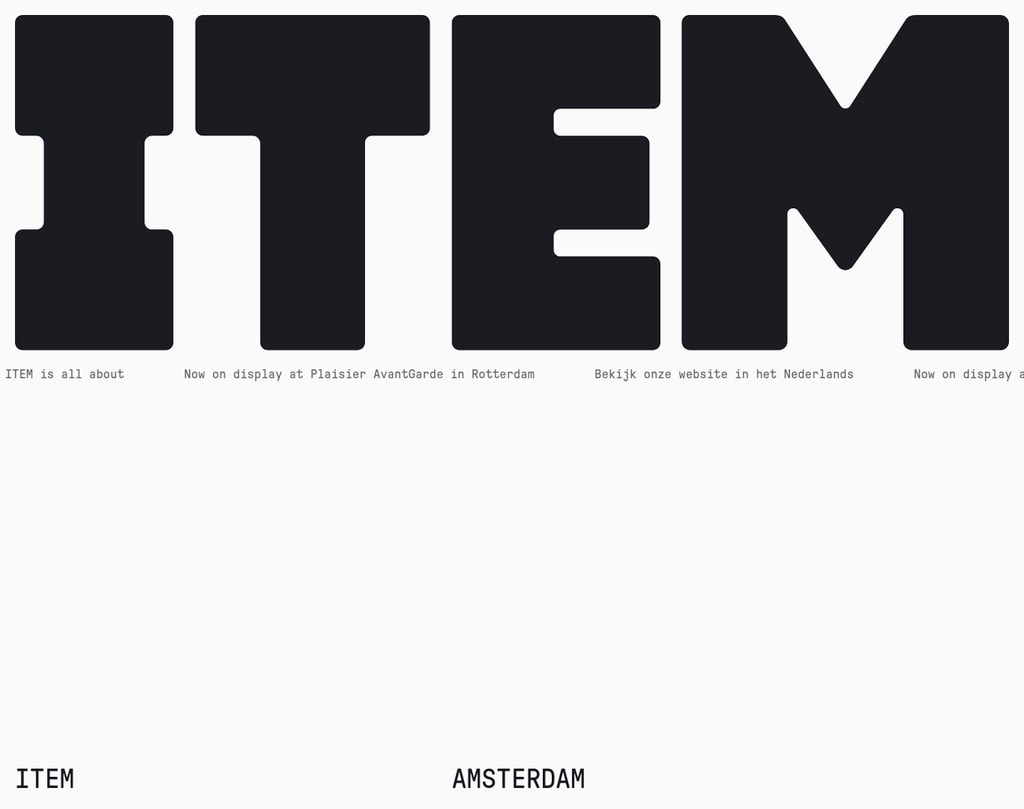 ITEM Amsterdam desktop landing page