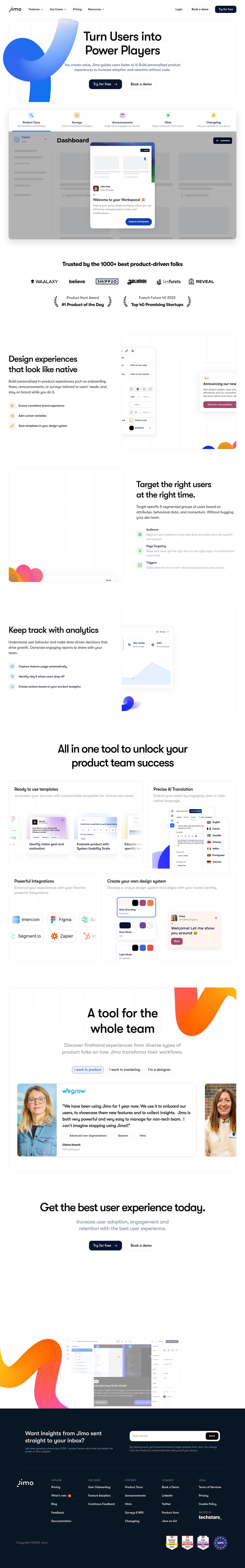 Jimo  desktop landing page