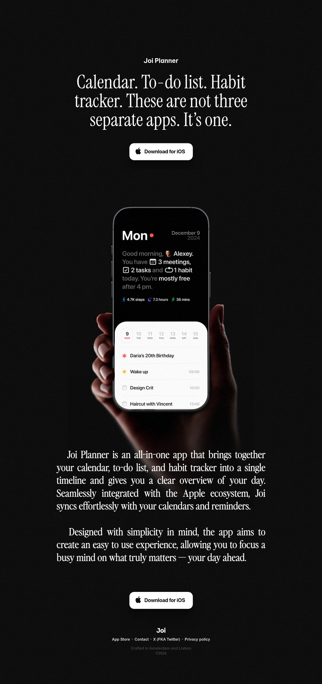 Joi Planner desktop landing page