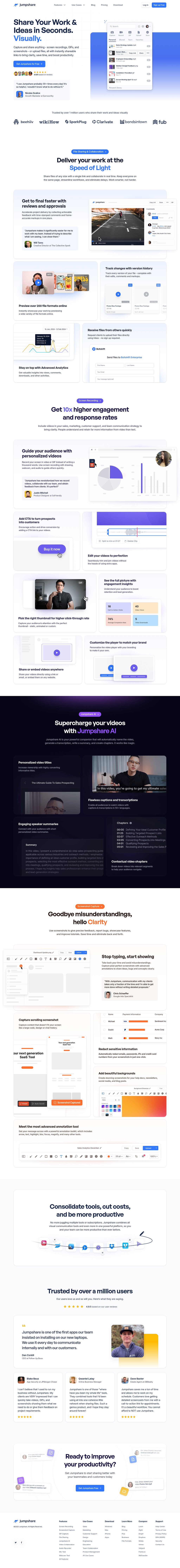 Jumpshare: Communicate better with Videos, GIFs & Screenshots desktop landing page