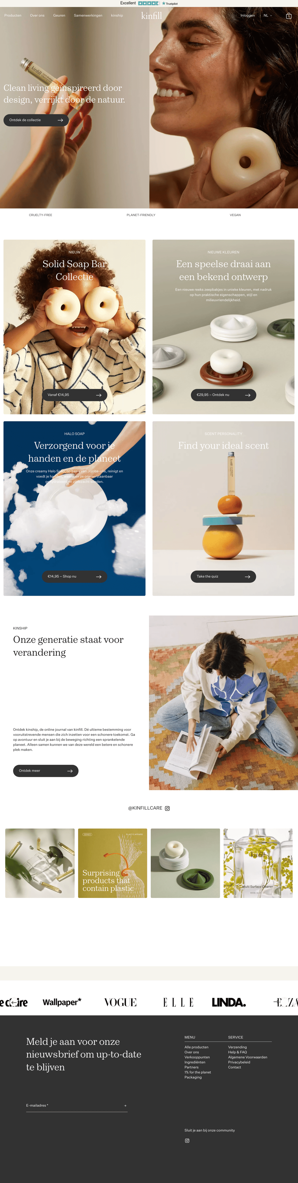 Kinfill care desktop landing page