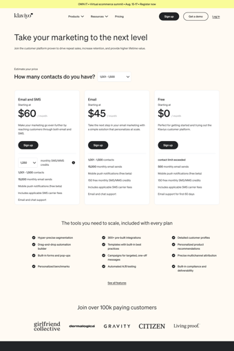 Klaviyo landing page