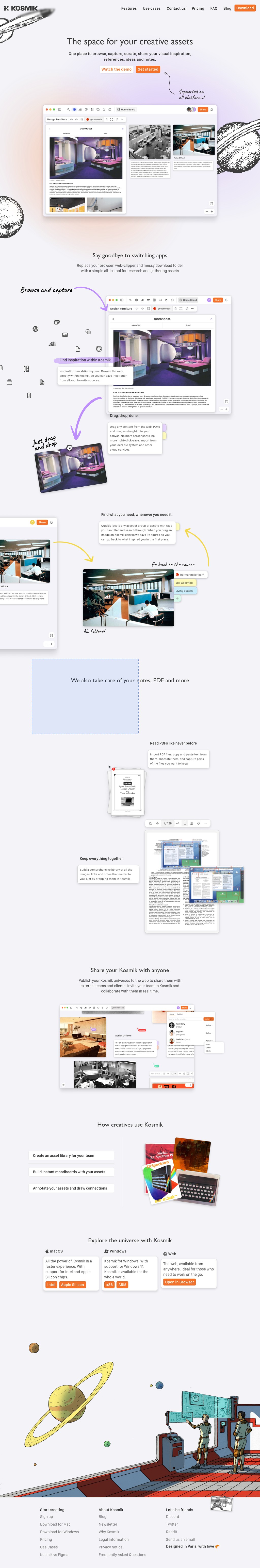 Kosmik desktop landing page