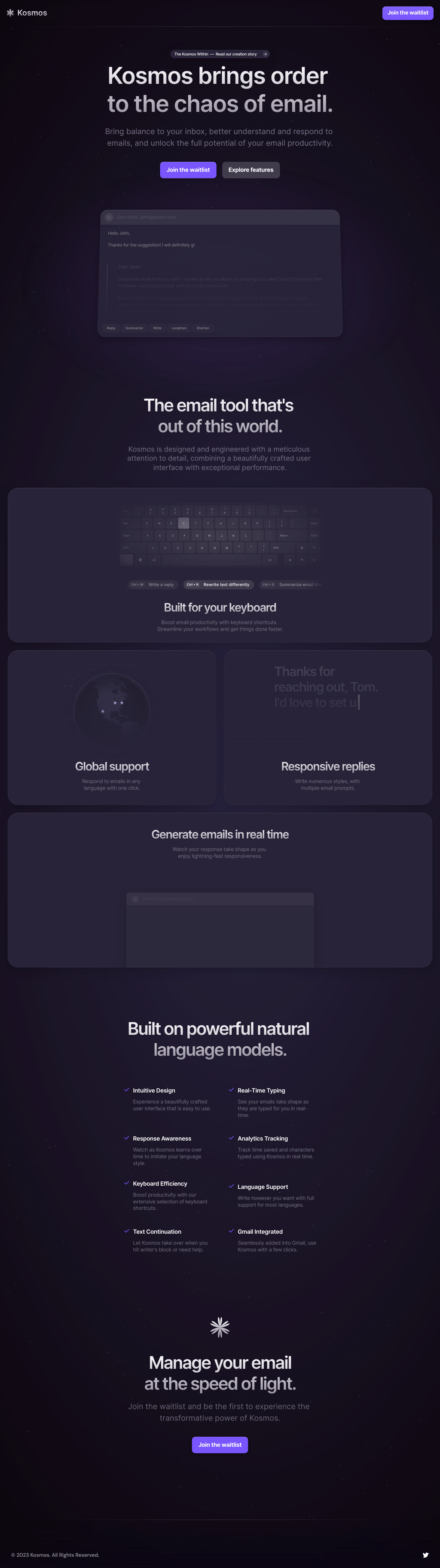 Kosmos desktop landing page