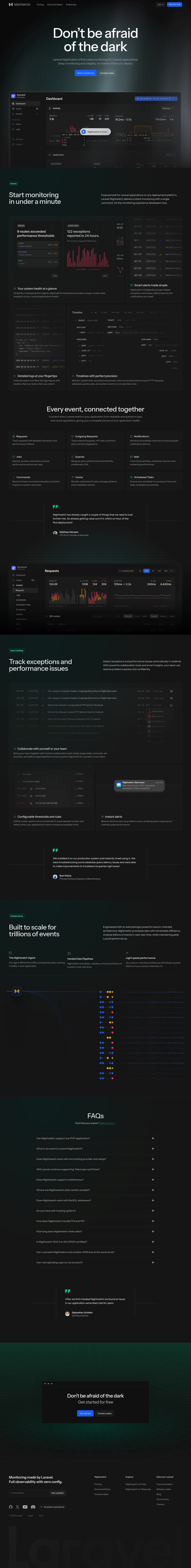 Laravel Nightwatch desktop landing page