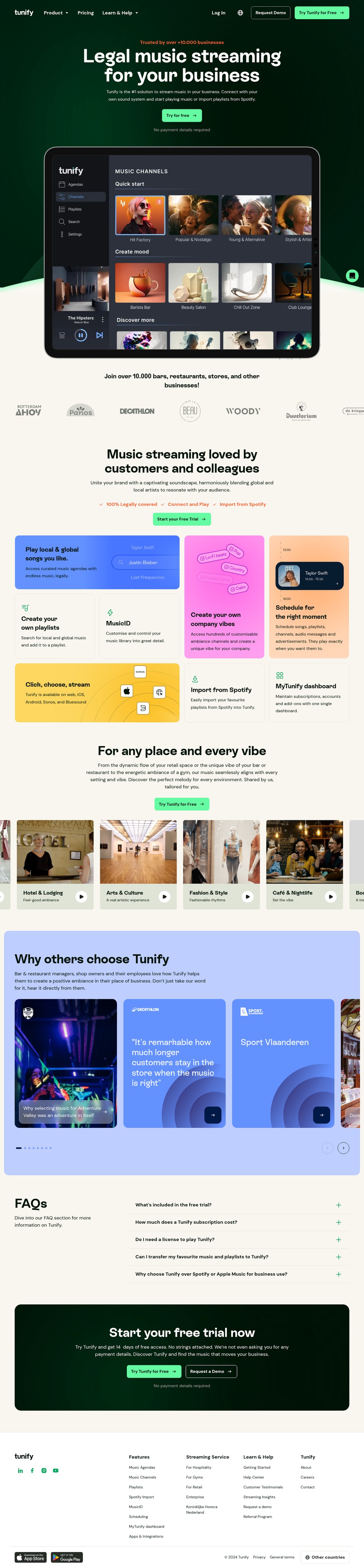 Legal music streaming for your business desktop landing page