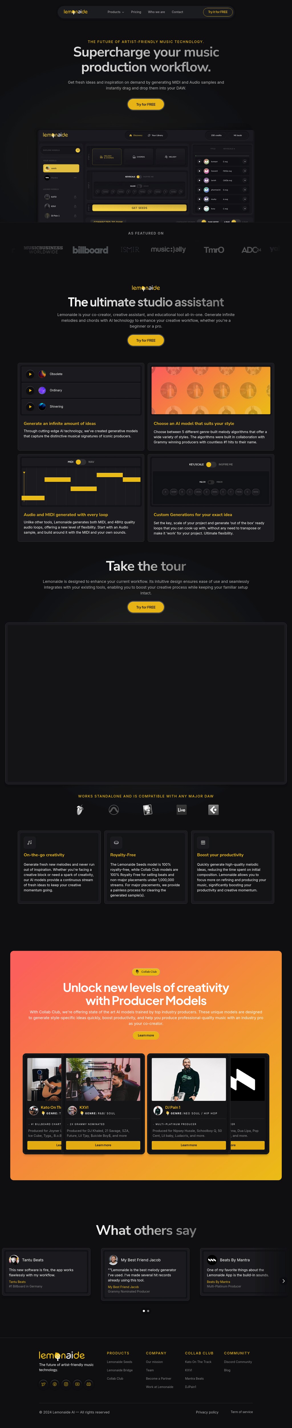 Lemonaide AI  desktop landing page