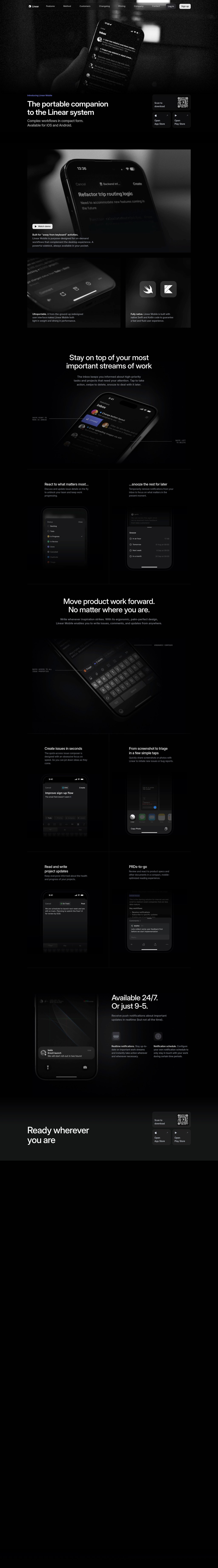 Linear Mobile desktop landing page