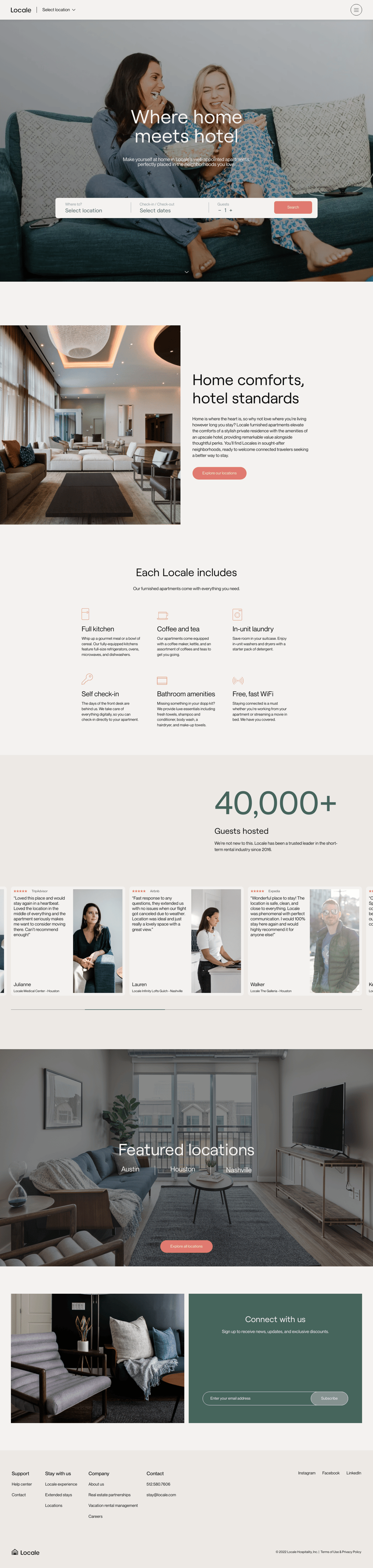 Locale Hospitality desktop landing page