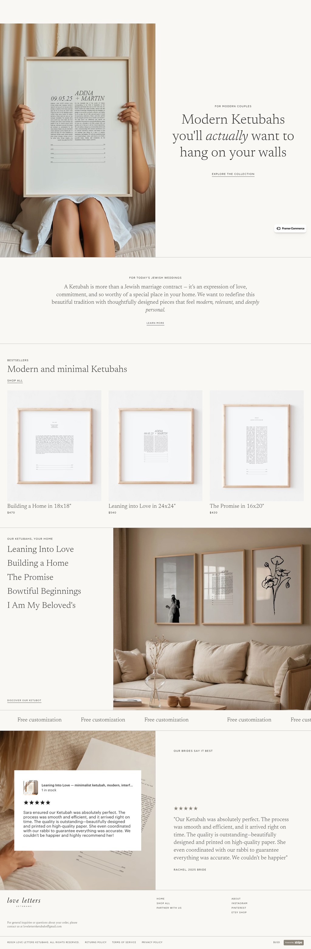 Love Letters Ketubahs desktop landing page