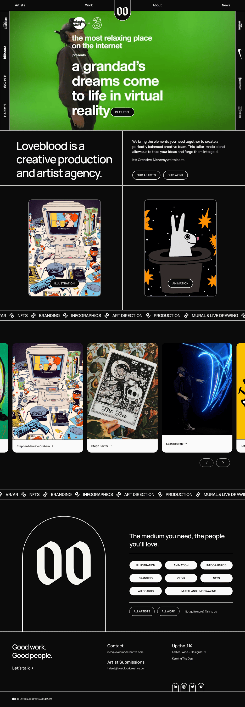 Loveblood Creative desktop landing page