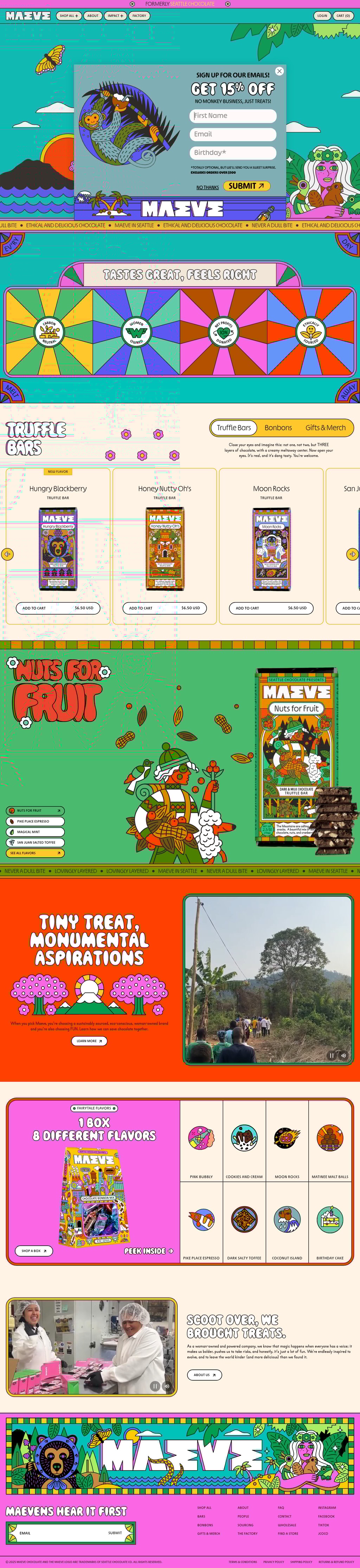 Maeve Chocolate I Where ethical meets delicious desktop landing page