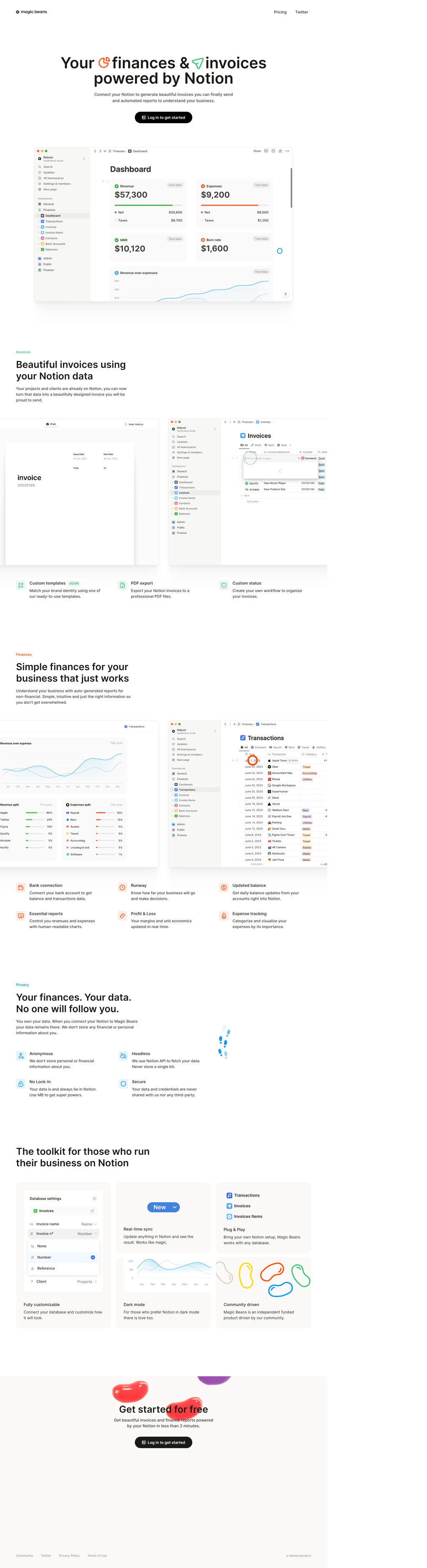 Magic Beans desktop landing page