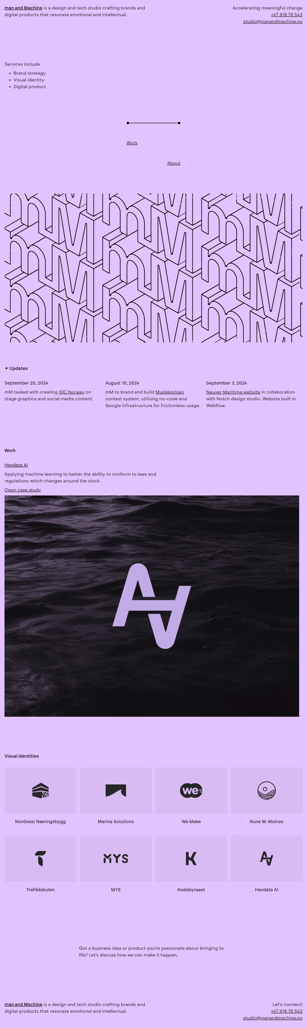 Man and Machine desktop landing page