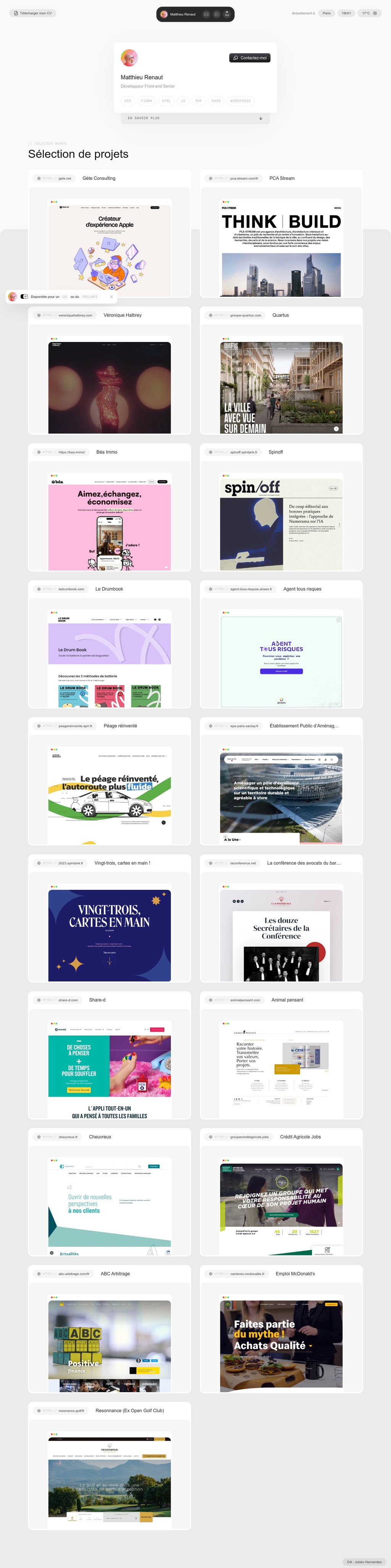 Matthieu Renaut desktop landing page
