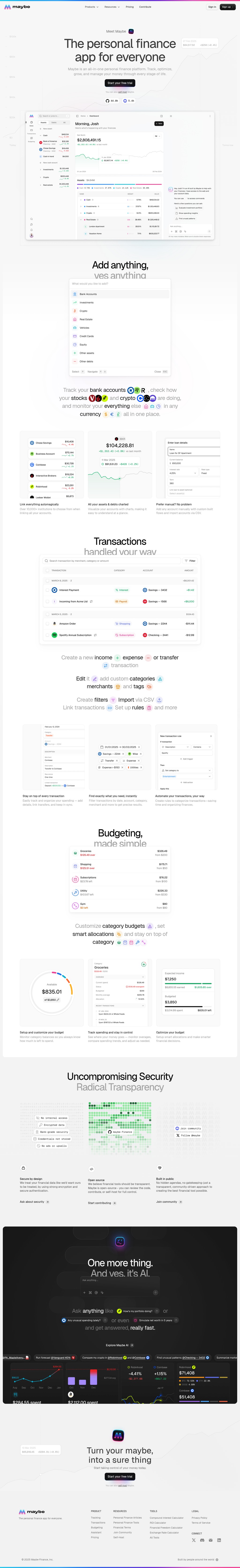 Maybe Finance desktop landing page