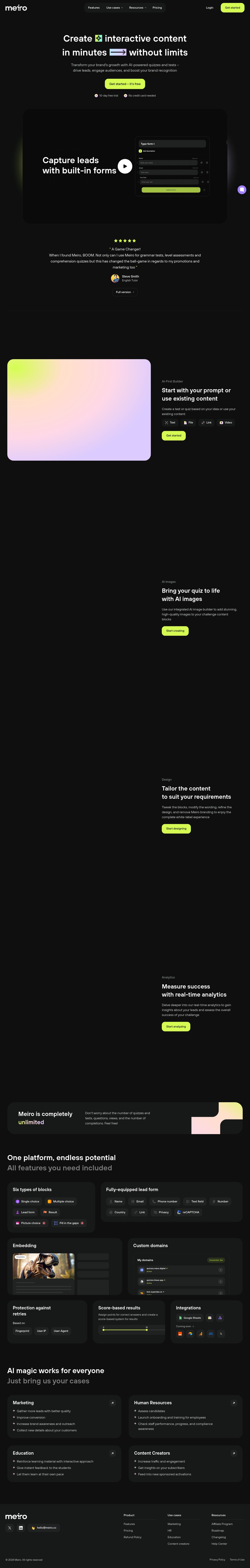 Meiro desktop landing page