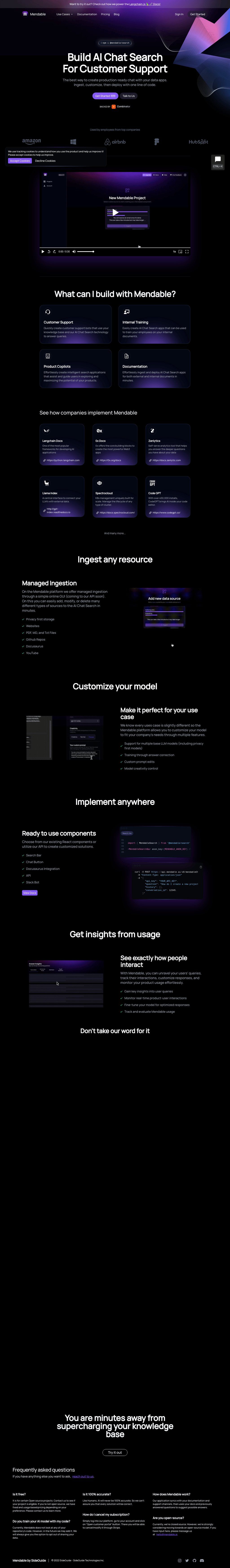 Mendable desktop landing page