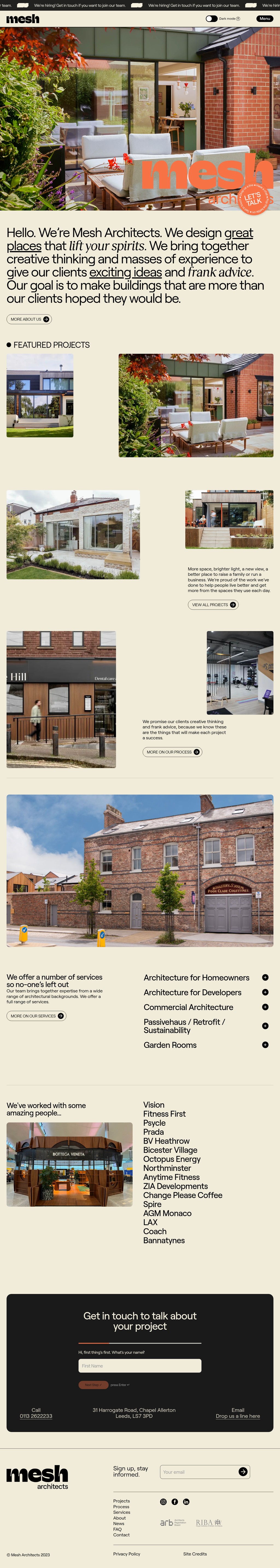 Mesh Architects desktop landing page