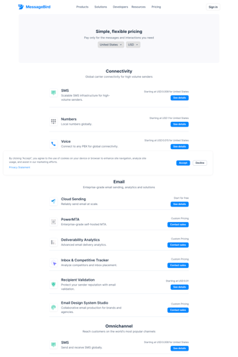 MessageBird landing page
