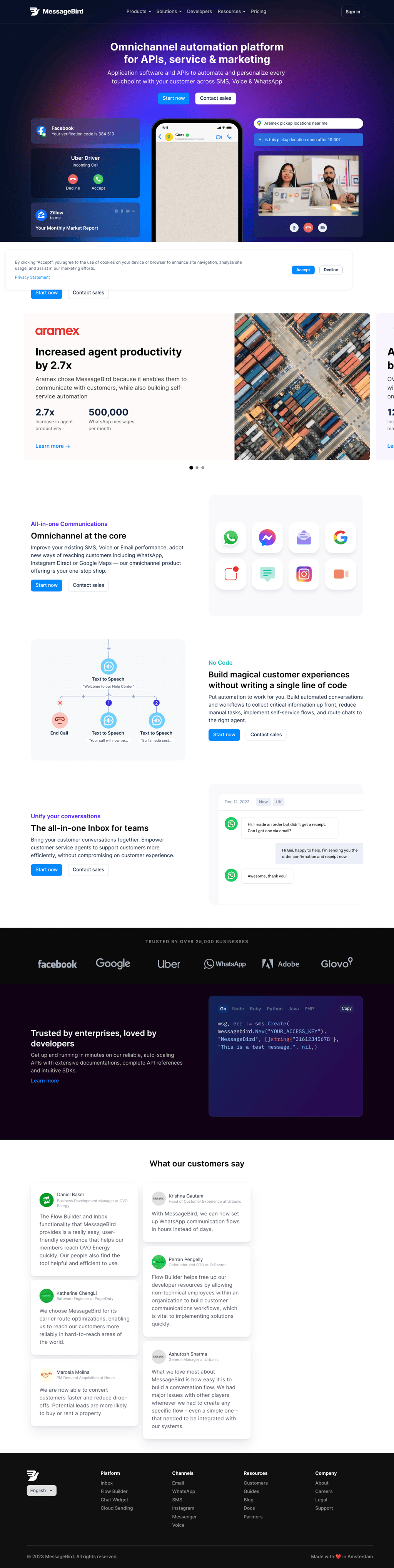 MessageBird desktop landing page