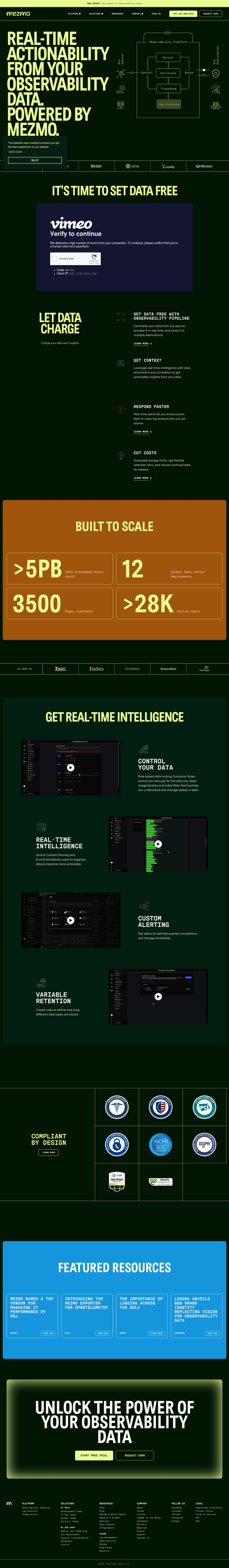 Mezmo desktop landing page