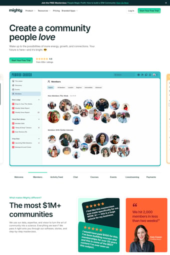 Mighty Networks landing page