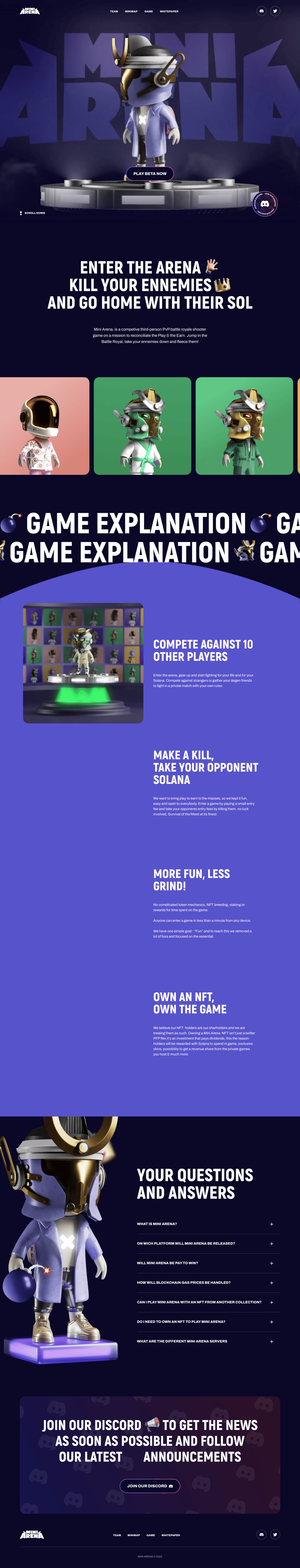 Mini Arena desktop landing page