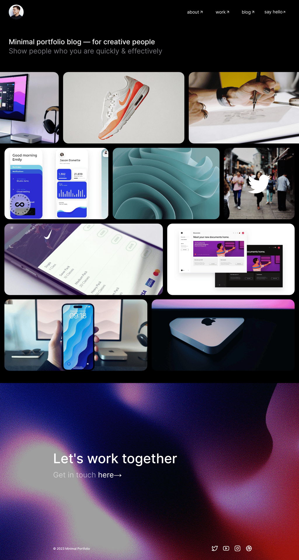 Minimal Grid Portfolio desktop landing page